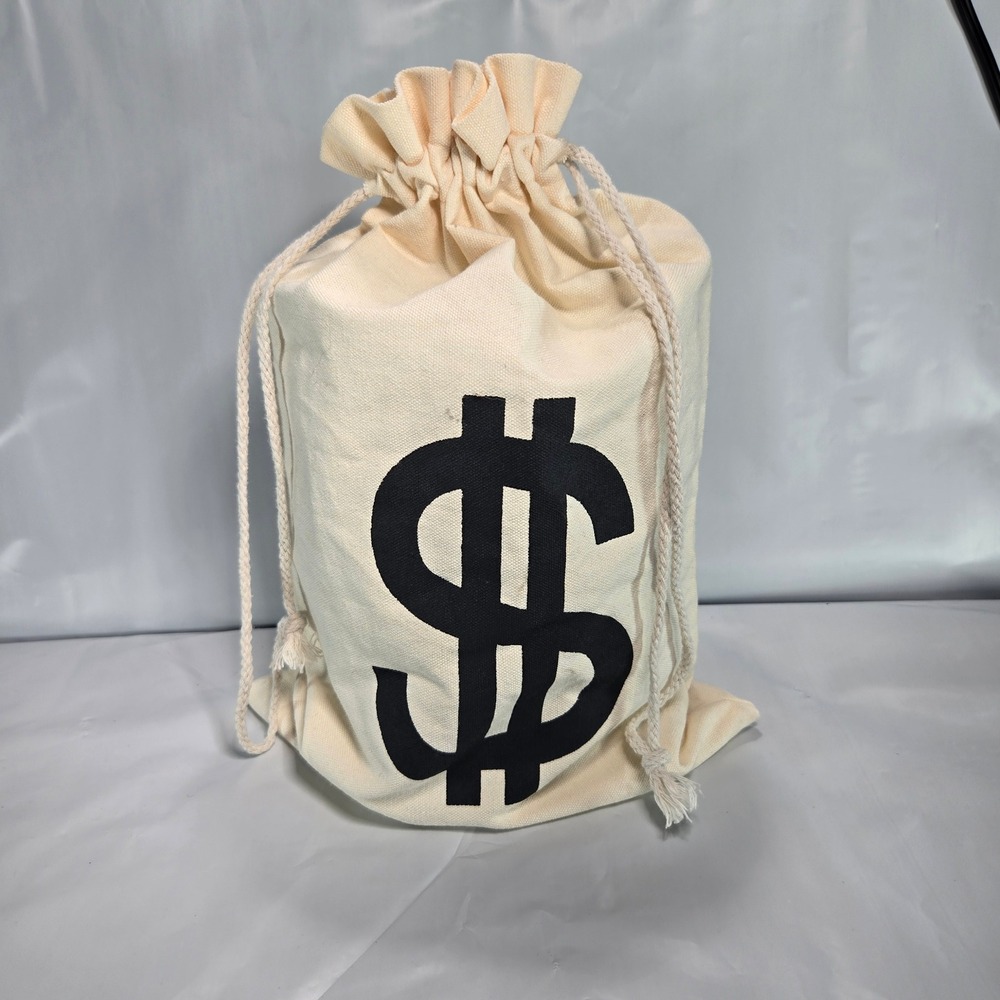 Novelty Canvas Dollar Sign Money Bag Drawstring Pouch Costume Prop 16x10